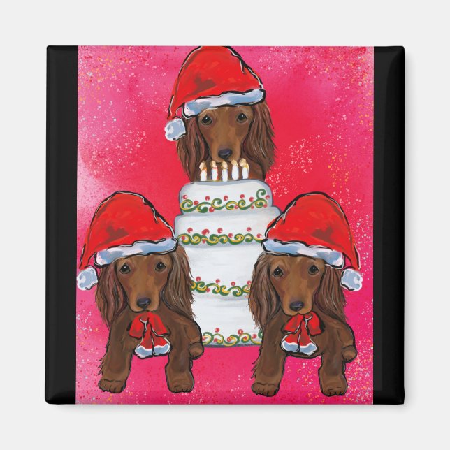 Íman Red Doxie Santas (Frente)