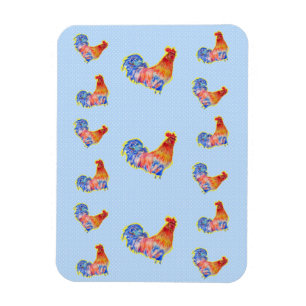 Íman Red Funny Rooster Cockerel Blue e White Spots Ca