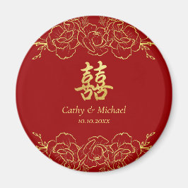 Íman Red gold floral border chinese casamento duplo xi