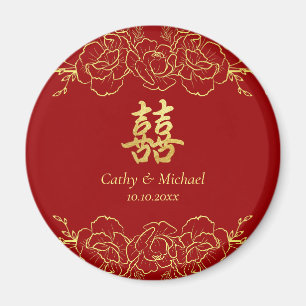 Íman Red gold floral border chinese casamento duplo xi