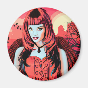 Íman Red Gothic Angel Women In Desert Original Art