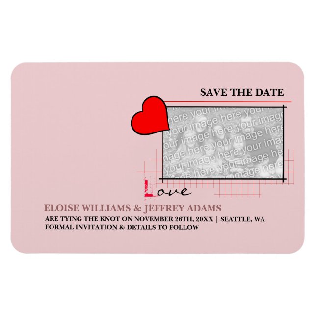 Íman Red Heart Love Save The Date Photo (Horizontal)