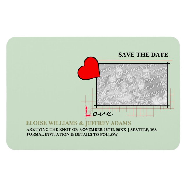 Íman Red Heart Love Save The Date Photo (Horizontal)