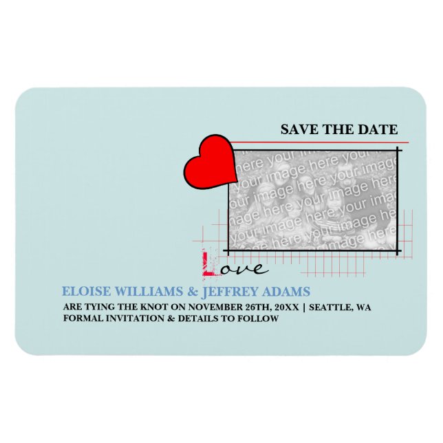 Íman Red Heart Love Save The Date Photo (Horizontal)
