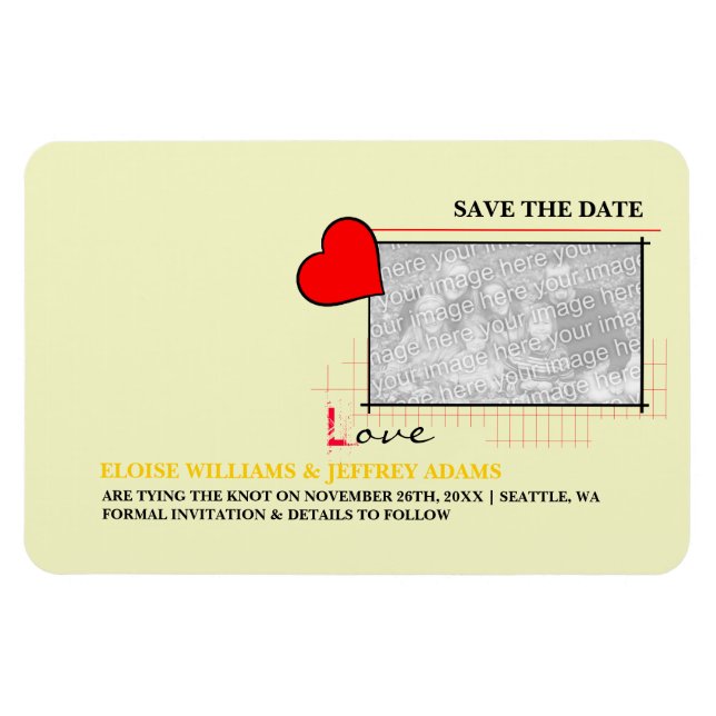 Íman Red Heart Love Save The Date Photo (Horizontal)
