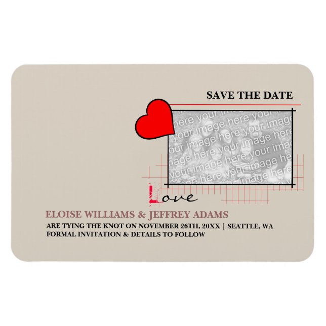 Íman Red Heart Love Save The Date Photo (Horizontal)