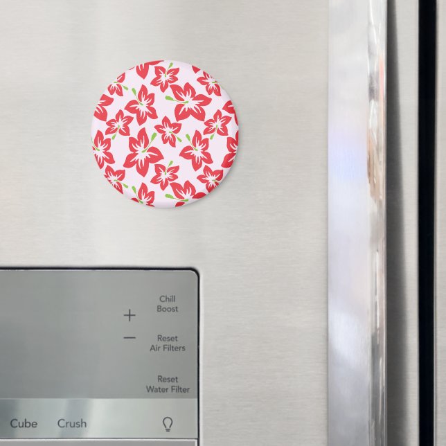 Íman Red Hibiscus, Flores Vermelhas, Padrão De Flores (In Situ (Fridge))