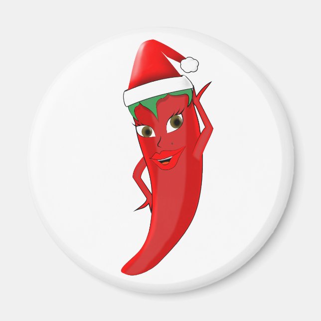 Íman Red Hot Pepper Diva Com Santas Hat (Frente)