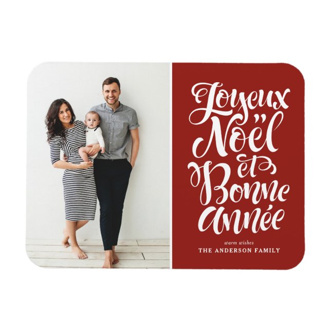 Íman Red Joyeux Noël et Bonne Année Foto de Natal (Horizontal)