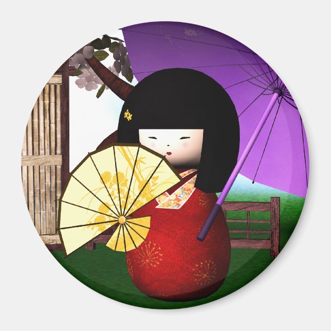Íman Red Kokeshi Doll Art (Frente)