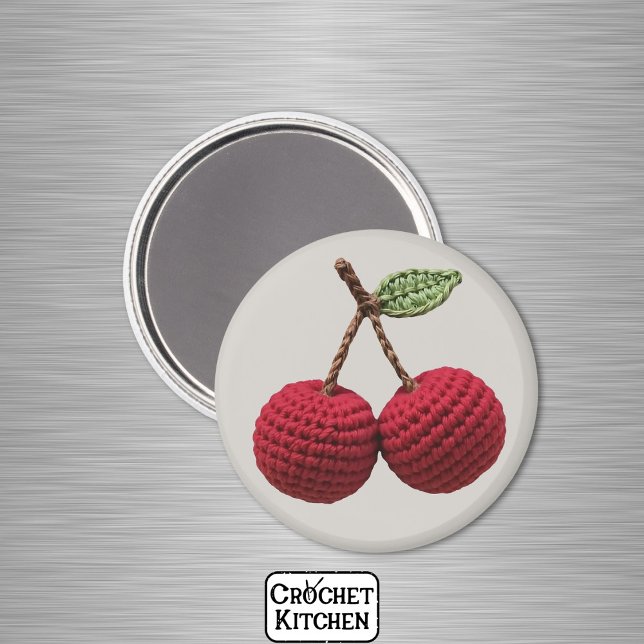 Íman Red Minimalista Avó Fruta Crochet Cherry (Criador carregado)