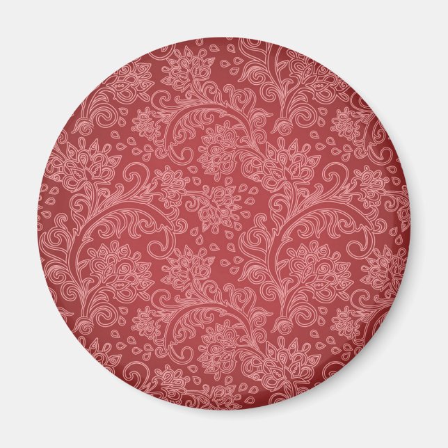Íman Red Paisley Damask Designer Floral Classic (Frente)