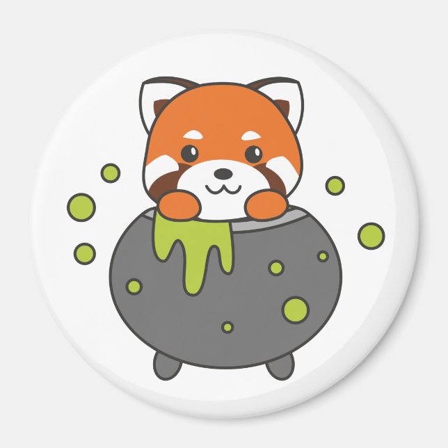 Íman Red Panda Happy Halloween Cauldron Bat (Frente)