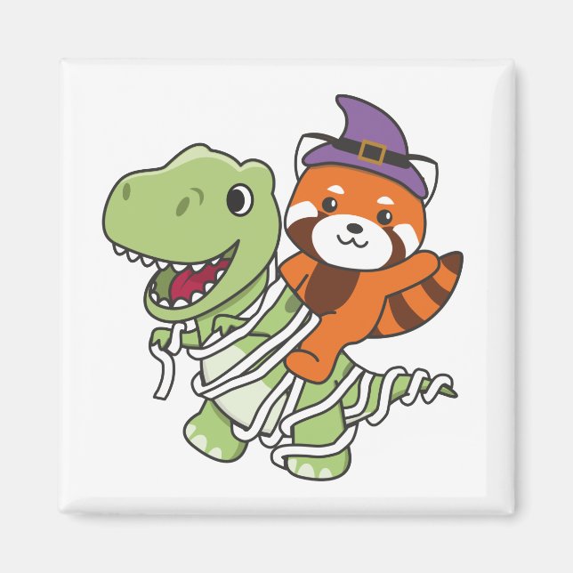 Íman Red Panda Happy Halloween T-rex Mummy Costume (Frente)