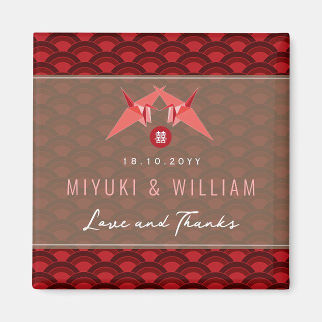 Íman Red Paper Cranes Scallop Festa de casamento Asiáti (Frente)