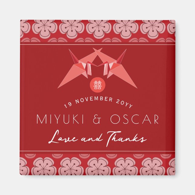 Íman Red Paper Gruas Sakura Festa de casamento asiática (Frente)