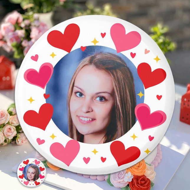 Íman Red Pink Love Hearts Custom Photo Personalized (Criador carregado)