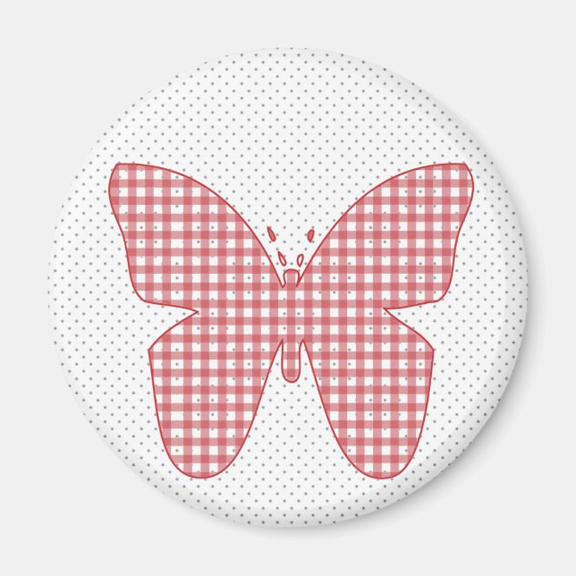 Íman Red Plaid Butterfly on Polka Dot (Frente)