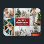 Íman Red Retro Felry Colagem de Fotos de Natal<br><div class="desc">Feliz Natal! Traga um pouco de alegria de férias para sua casa com nosso Magnet de Natal personalizável! Perfeito para mostrar memórias queridas, este ímã permite que você personalize com sua foto festiva favorita, fazer uma adição única ao seu decoro de férias. Apresenta a tipografia retrógrada e um modelo de...</div>