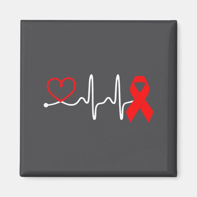 Íman Red Ribbon Heartbeat Design For Heart Disease Awar (Frente)