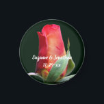 Íman Red Rosebud Flower Personalized Wedding<br><div class="desc">Lovely red and yellow rosebud flower photography by Susan wedding favor refrigerator magnet. Fill in your information in the template. Make more changes to text and font size, style, and color by clicking on Customize. This design is available on many products in my gallery. Please visit Smilin' Eyes Treasures to...</div>