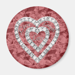 Íman Red Round Live Laugh Love Diamond Heart Magnet