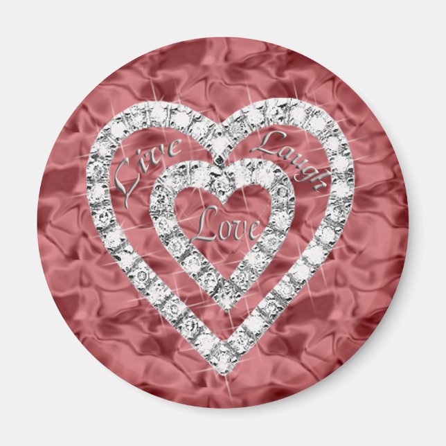 Íman Red Round Live Laugh Love Diamond Heart Magnet (Frente)