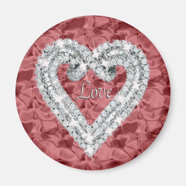 Íman Red Round Love Diamond Heart Magnet (Frente)
