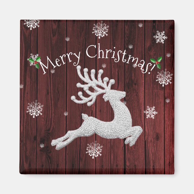 Íman Red Rustic Christmas Reindeer Magnet (Frente)