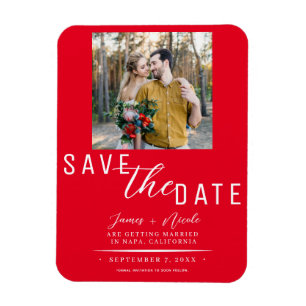 Íman Red Save the Date Photo Wedding