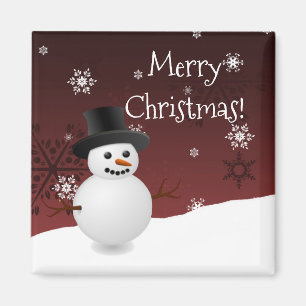 Íman Red Snowman Winter Scenery Christmas Magnet