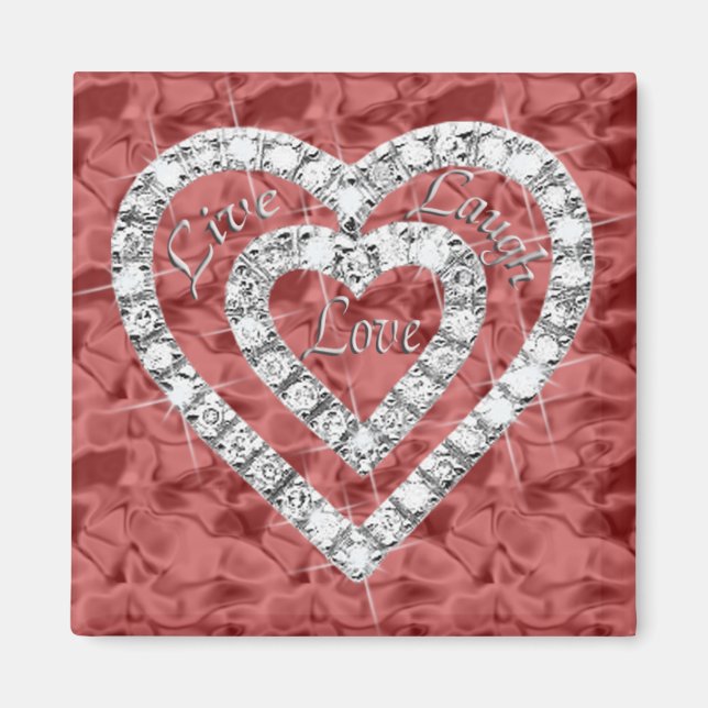 Íman Red Square Live Laugh Love Diamond Heart Magnet (Frente)