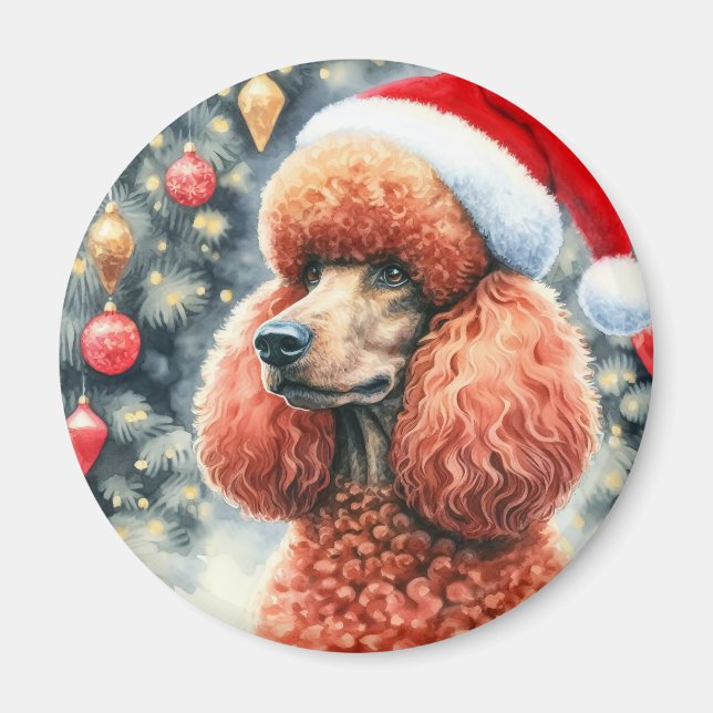 Íman Red Standard Poodle Watercolor Natal (Frente)