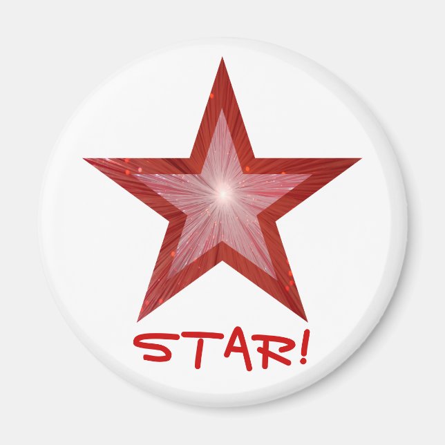 Íman Red Star Fridge 'STAR!' imã redondo branco (Frente)