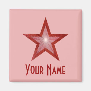 Íman Red Star 'Seu nome' quadrado imã de geladeira cor-