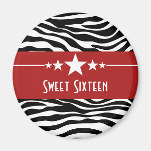 Íman Red Stars Zebra Impressão Sweet 16 Magnet