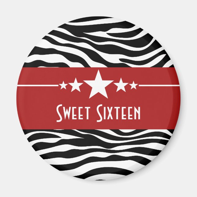 Íman Red Stars Zebra Impressão Sweet 16 Magnet (Frente)
