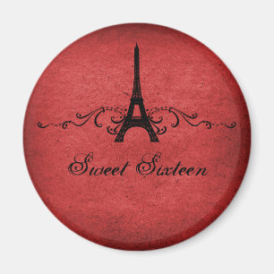 Íman Red Vintage French Flourish Sweet 16 Magnet