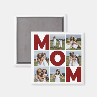 Íman Red & White 6 Photo Collage Mãe