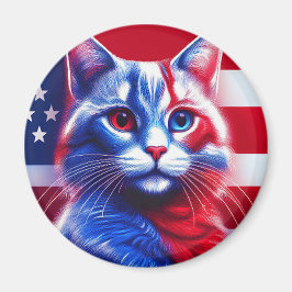 Íman Red White E Blue Neon Cat Com Bandeira Anerica