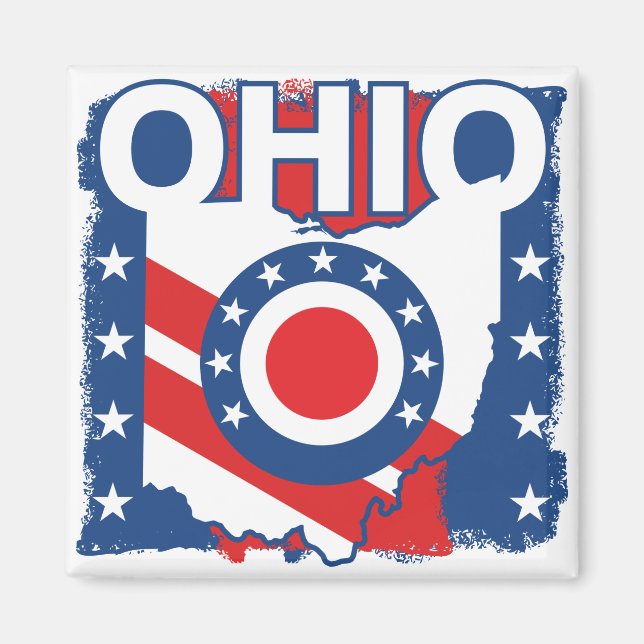 Íman Red White e Blue Patriotic Grunge Ohio (Frente)