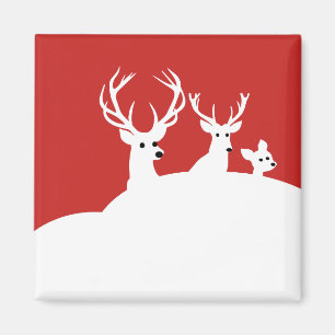 Íman Red White Reindeer Family Deer Snow