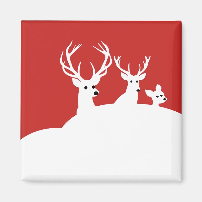 Íman Red White Reindeer Family Deer Snow (Frente)