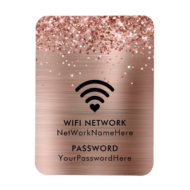 Íman Rede e senha Glittery Rosa Gold Foil WiFi (Vertical)
