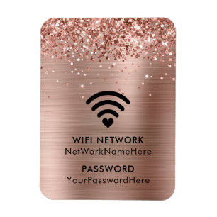 Íman Rede WiFi e Senha em Folha de Ouro Rosa Brilhante