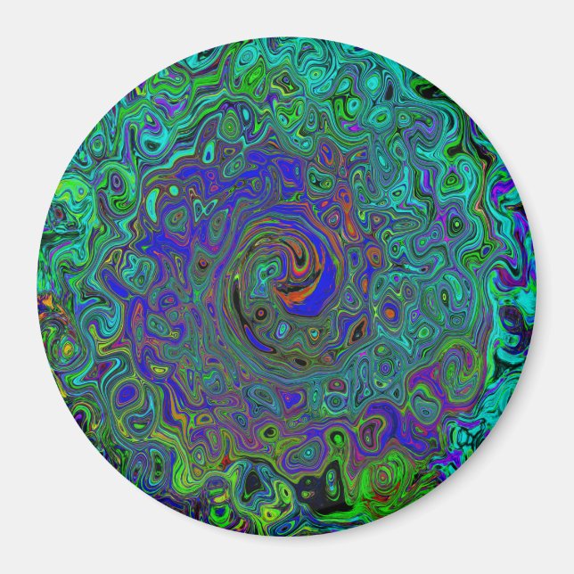 Íman Redemoinho Abstrato Azul e Água-Marinha em estilo  (Frente)
