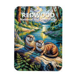 Íman Redwood National Park Animal Otters Van Gogh Style