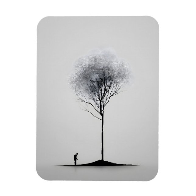 Íman Reflexão Solitária Mínima Preto e Branco (Vertical)