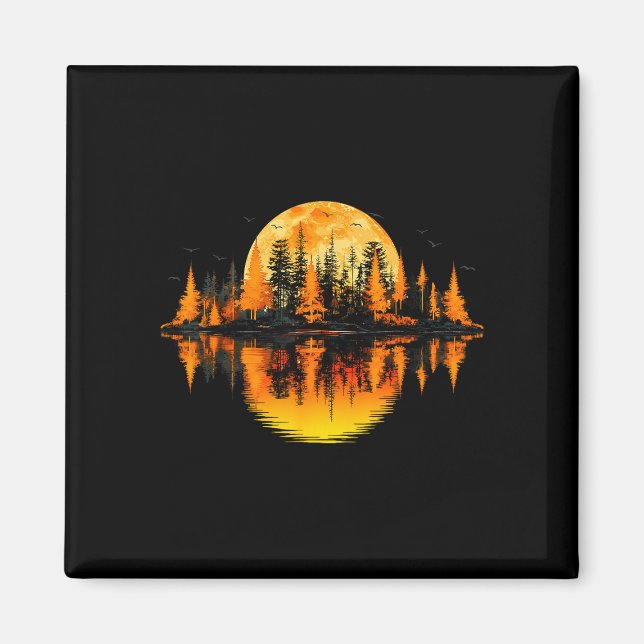 Íman Reflexo das árvores da natureza retrô pôr do sol f (Frente)