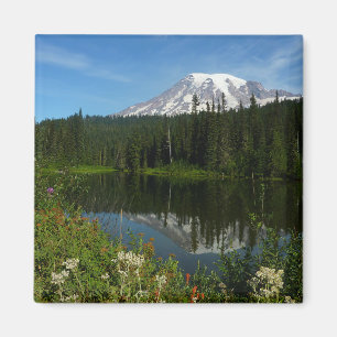 Íman Reflexo do Lago Monte Rainier com Flores Silvestre